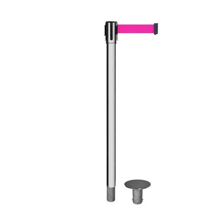 MONTOUR LINE Retractable Belt Removable Stanchion, 2ft Pol.Steel Post  11ft. Fl.Pnk MX530R-PS-FPK-110